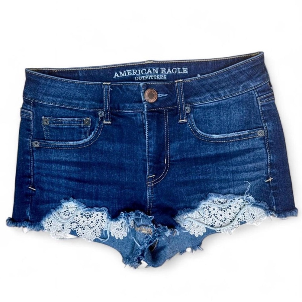 (3 for $30) American Eagle Outfitters Dark Blue Jean Shorts with Lace Trim